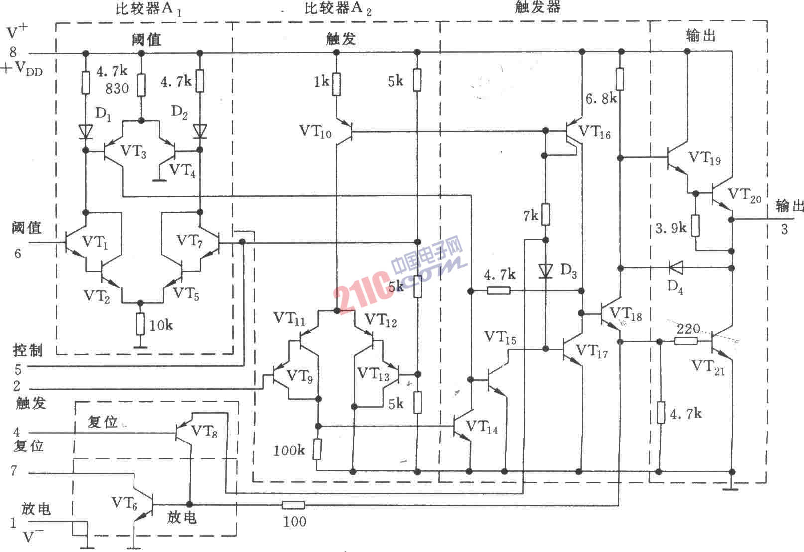 美國<strong>無線電</strong>公司生產的CA555<strong>等效電路圖</strong> 