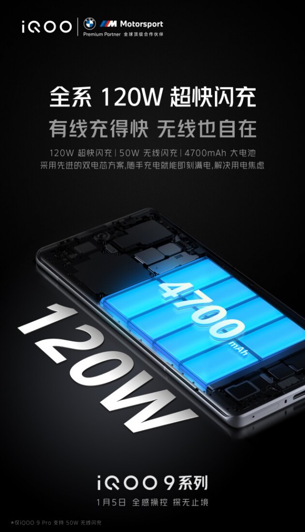 iQOO 9系列全系標(biāo)配120W 超快閃充，更有4700mAh帶來長續(xù)航體驗(yàn)