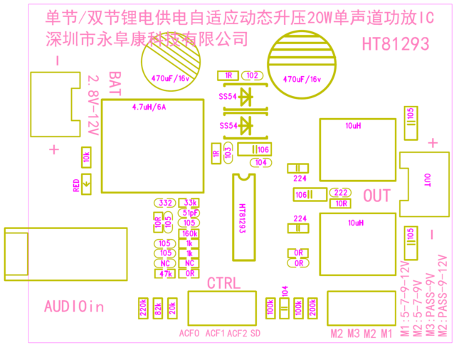 HT81293單節(jié)/雙節(jié)鋰電供電內置自適應動態(tài)升壓20W單聲道D類功放IC解決方案