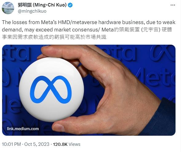 郭明錤：Meta 元宇宙硬件的虧損可能高于市場共識(shí)