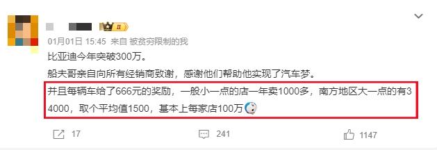 產(chǎn)銷世界第一！比亞迪豪擲20億獎勵經(jīng)銷商