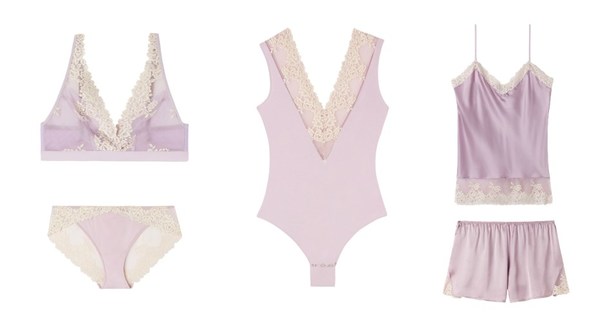 INTIMISSIMI Pretty Flowers 蕾絲三角文胸RSD1294_876i, 內(nèi)褲 SI1294P_876i（左）；INTIMISSIMI Pretty Flowers 連體衣 BOD1294A （中）；INTIMISSIMI Pretty Flowers 桑蠶絲細(xì)肩帶上衣 LT1294A_876i, 桑蠶絲短褲 PC1294A_876i （右）
