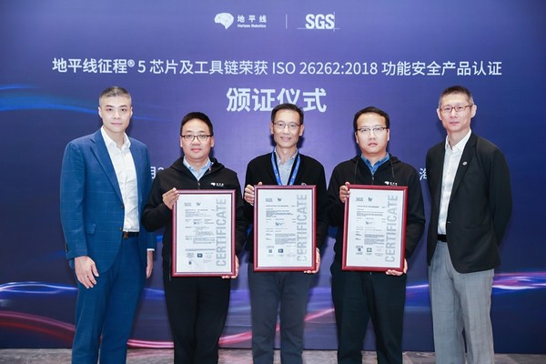 SGS為地平線征程5芯片、工具鏈及軟件運(yùn)行庫(kù)頒發(fā)ISO 26262 ASIL B 產(chǎn)品認(rèn)證及TCL評(píng)估認(rèn)證證書(shū)