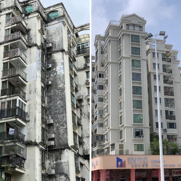 廣東省珠海市某30年高層住宅小區(qū)使用立邦輕質真石漆進行翻新改造