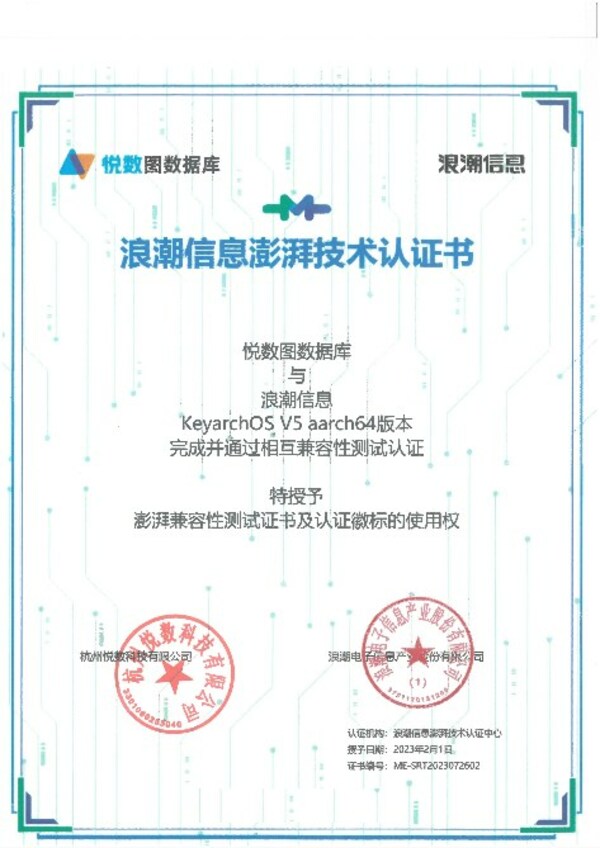 悅數(shù)圖數(shù)據(jù)庫與keyarchOS完成浪潮信息澎湃技術認證