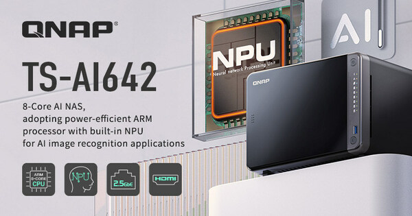 QNAP 新一代 AI NAS TS-AI642，搭載 ARM 八核心處理器與運算性能可達 6 TOPS 的神經(jīng)運算單元 (NPU)，讓中小企業(yè)以更精省的預(yù)算，輕松部署入門 AI 影像存儲與智能 Surveillance NAS 方案。