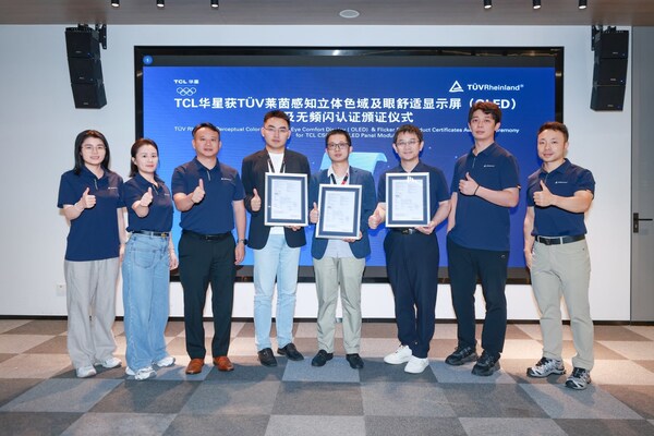 TCL華星噴墨印刷OLED顯示模組獲TüV萊茵無頻閃、感知立體色域、眼舒適顯示（OLED）認(rèn)證
